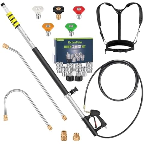 ExtraFein 24FT Telescoping Pressure Washer Extension Wand - Stainless Steel Pressure Washer Quick Connect Kit Cover