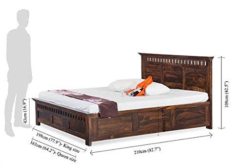 Image of Sheesham Solid Wood Teak Finish Adolph Bed with Storage for Beautiful Luxury Room (Queen, Teak)