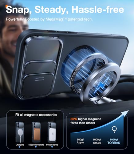 TORRAS for iPhone 15 Pro Case with Slide Camera Cover & Rotatable Kickstand, Magnetic Shockproof, Military Grade Drop Protection, Fit for MagSafe, Anti-Scratch & Anti-Fingerprint, Translucent Black — view 6