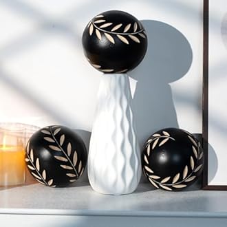 Decorative Orbs for Bowls and Vases, Set of 3, 4 inch Resin Round Sphere Balls, Leaf Pattern, for Living Room, Dining Room, Coffee Table Centerpiece Home Decor