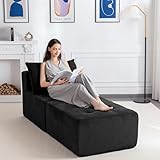 MAXYOYO Modular Sectional Chaise Lounge, Versatile Sofa Chair with Ottoman, Deep Seat Boneless Sofa for Living Room, Tufted Cozy Cloud Couch Lounge with Cushion, No Assembly Required, Black