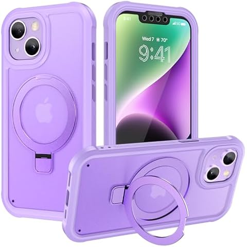 Diaclara Magnetic Ring Stand Designed for iPhone 14 Case, Compatible with MagSafe Built-in Touch Sensitive Anti-Scratch Screen Protector, with Camera Lens Protector for iPhone 14 6.1" (Purple) Cover