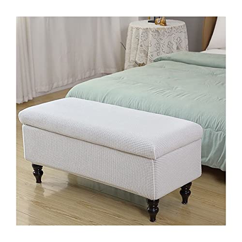 XGANGM Rectangle Storage Ottoman Cover with Lid Ottoman Cover Stretch Large/Medium/Small Storage Ottoman Bench Slipcovers Footstool Cover Rectangle Pouffe Covers,Milky,1medium
