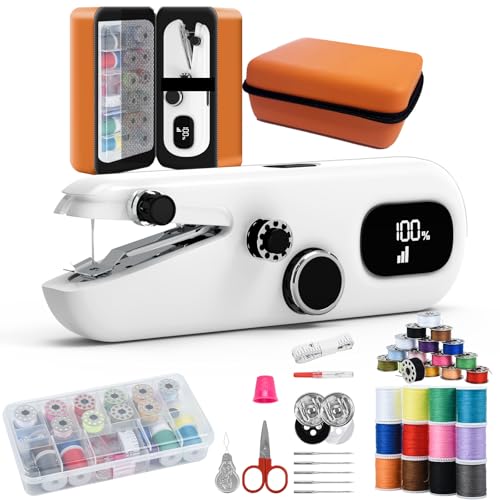 Handheld Sewing Machine, Portable Mini Sewing Machine with LCD Display, 3-Speed, Rechargeable Battery & Complete Sewing Kit for Beginners, Adults, Home DIY Fabric Repair by Naughtbaby - Used condition - US$16.03