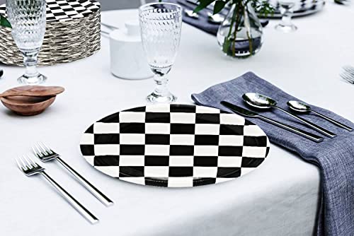 40 Pcs Race Car Birthday Party Supplies Black And White Checkered Party Supplies 7"Checkered Paper Plate,Black White Plate For Kids Car Sports Themed Racing Birthday Party Decorations (Black White) #TOP5