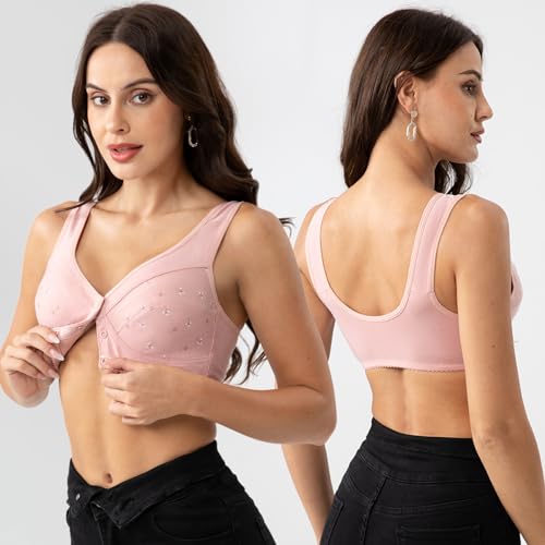 Image of Comfortable Daisy Bra for Seniors,Charm Front Snap Closure Cotton Bras Front Close Bras for Older Women