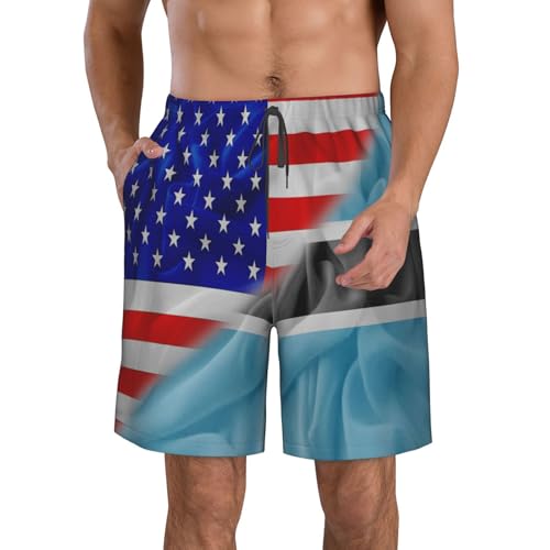 Pantalones Cortos Bandera del Triángulo De Botswana De América Y Botswana Bañador Hombre Transpirable Swim Trunks Ajustable Short Deportivo para Piscina Viajes Natación L
