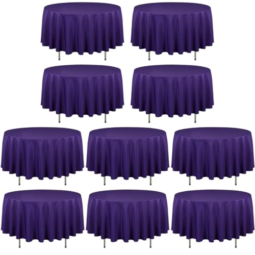 LTC LINENS 10 Pack 90 Inch Round Tablecloth Purple - Wrinkle Resistant Bulk Round Table Cloth - Washable Polyester Fabric Table Cover for Wedding, Party