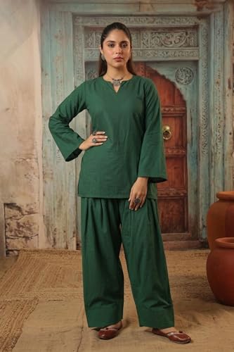 Image of REAM Women's Cotton Sleeveless Kurti and Farshi Salwar Set, Black, Ethnic Wear, Casual and Festive