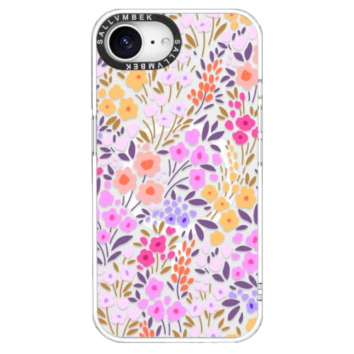 sallvmbek for iPhone 16e Case/iPhone 17e Case,Compatible with MagSafe,Cute Floral Flower Print Pattern Design,Magnetic Shockproof Protective Clear TPU Bumper Mag Safe Cases for Women Girly