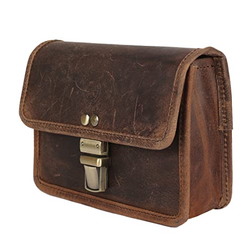 Leather Bumbag Belt Pouch Purse Vintage Leisure Weekend Practical Party Festival Handmade Brown Small Unisex Messenger Bag (Dark Brown) #TOP1