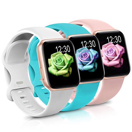 Sport Band Compatible with Apple Watch iWatch Bands 38mm 40mm 42mm 44mm,Soft Silicone Strap Wristbands for Apple Watch Series 3 Series 5 Series 6 Series 4 Series 2 Series 1 Series SE Women Men Pack 3