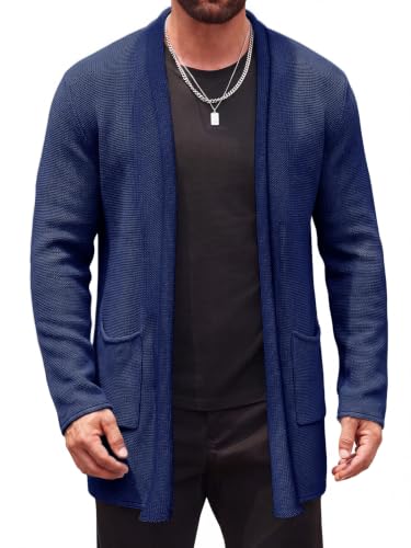 Runcati Mens Cardigan Sweater Shawl Collar Casual Knit Open Front Sweaters