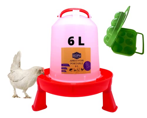 Abreuvoir poule avec réservoir 6L et boite à œufs abreuvoir pour poules poussin, volaille Distributeur automatique eau propre pour poulailler ou extérieur Cover