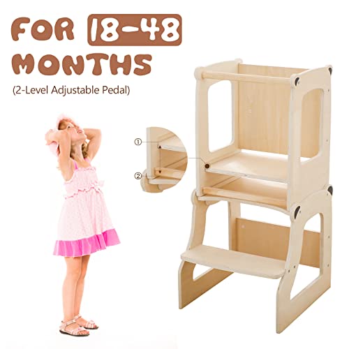 Ibwaae 4 In 1 Wooden Toddler Tower Kitchen Step Stool Height Adjustable Standing Helper With Safety Rail And Chalkboard Whiteboard Message Board #TOP1
