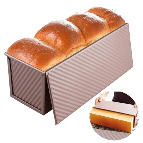 inodiref Molde Pan De Molde Con Tapa Masa de 1000g, Antiadherente Moldes Para Pan con Tapa, Rectangular Molde Para Pan De Molde Para Hornear Tostadas, Pan, Pasteles y Sándwiches(Oro Rosa)