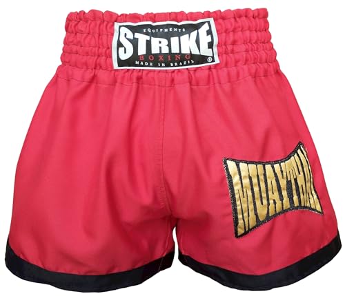 Shorts Muay Thai Strike Boxing Bermuda Calção Modelo Tailandês Bordado (vermelho bordado, G)