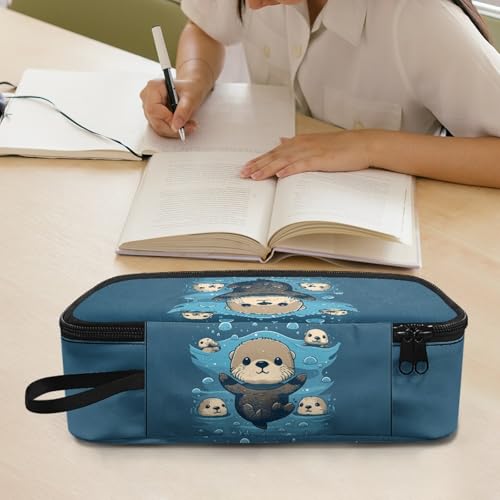 Image of Cute Otter Kids Penci Pouch Large Capacity,Pencil Case for 1St 2Nd Boys Girls Pencil Organizer for 3-14 Years Children Pencil Bag with Mesh Pocket Pencil Box for Back to School Gifts