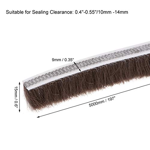Uxcell Brush Weather Stripping, Adhesive Felt Door Seal Strip Pile Weatherstrip Door Sweep Brush For Door Window 197Inch L X 0.6 Inch W(5000Mm X 15Mm) Brown #TOP1