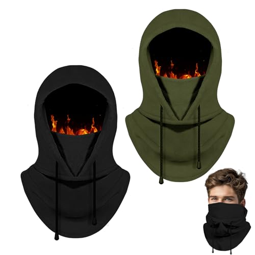 Jelbolin Balaclava Ski Mask Winter: 2 Pack Windproof Face Cover for Men Women Skiing Snowboarding Fleece Warm Protection Hood, Green