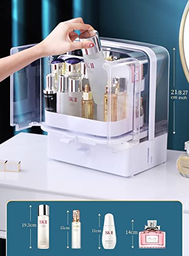 Beshiny 360° Rotating Makeup Organizer With Lid, Dustproof Cosmetic Skincare Organizer With Drawer For Countertop Bedroom Dresser Vanity Bathroom #TOP6