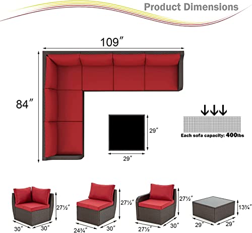 10 Piece Patio Conversation Set,All-Weather Patio Furniture Set With Multiple Configuration Options,Rattan Wicker Outdoor Sectional Sofa With Thick Cushions Red #TOP1