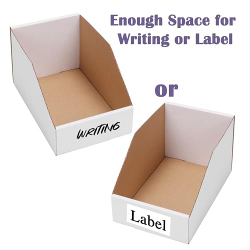 Image of EXYGLO Cardboard Storage Bins 35 Pack, 9.4x4x4.5 Inch Cardboard Boxes, Corrugated Organizer Bins for Pantry, Shelves, Garage, Office, Shop, White