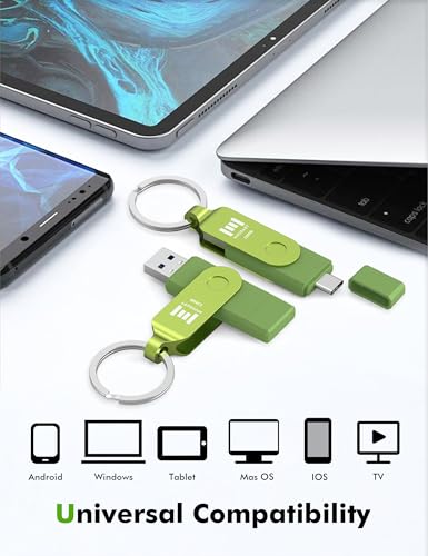 Image of MOSDART 128GB USB C 3.2 Fast Speed C and A Dual Flash Drive, exFAT Memory Stick with Keychain and LED Indicator, for iPhone 15,16, 17, Android Phone, iPad, MacBook, and Other Laptops, Green