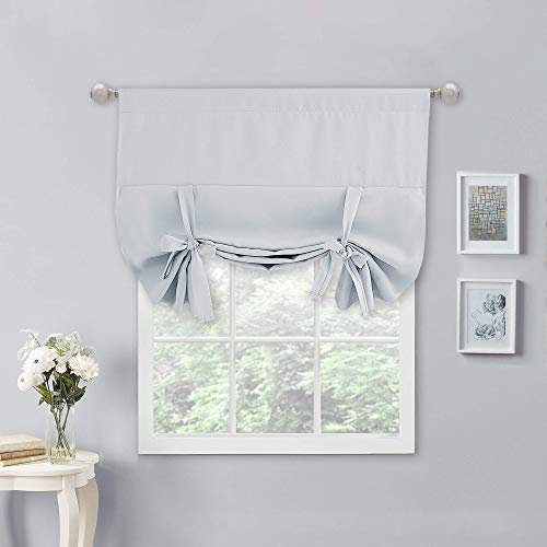 NICETOWN Kitchen Curtains 54 inches Long - Blackout Roman Shades Tie Up Bathroom Balloon Short Curtain for Windows (Greyish White, 1 Panel, 40 W by 54