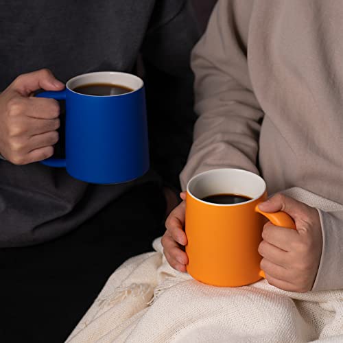 E-Liu Big Coffee Mug Set Of 2, Large Handle 16 Oz Blue Orange Combo Ceramic Mugs, Valentines Day Gifts Gift Mug For Latte, Cappuccino, Tea, Coffee Lovers Couples Mugs #TOP4