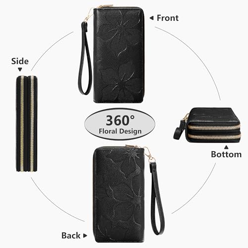 Espera Women Wallet RFID Blocking Large Capacity Card Holder Purse Double Zip Leather Designer Ladies Clutch with Wristlet4