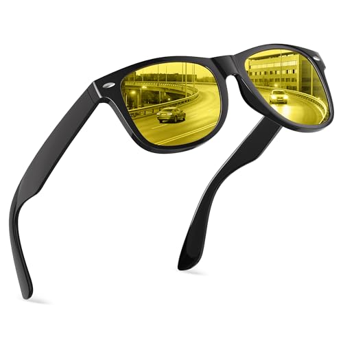 Image of FEIDUSUN Night Vision Driving Glasses for Men Women, Anti Glare Polarized Nighttime Glasses Yellow Lens
