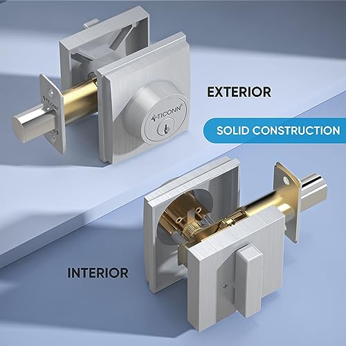 Image of TICONN Front Door Handle Set, Heavy Duty Square Door Lever & Single Cylinder Deadbolt Combo Reversible for Entrance Exterior Doors (Deadbolt Only)