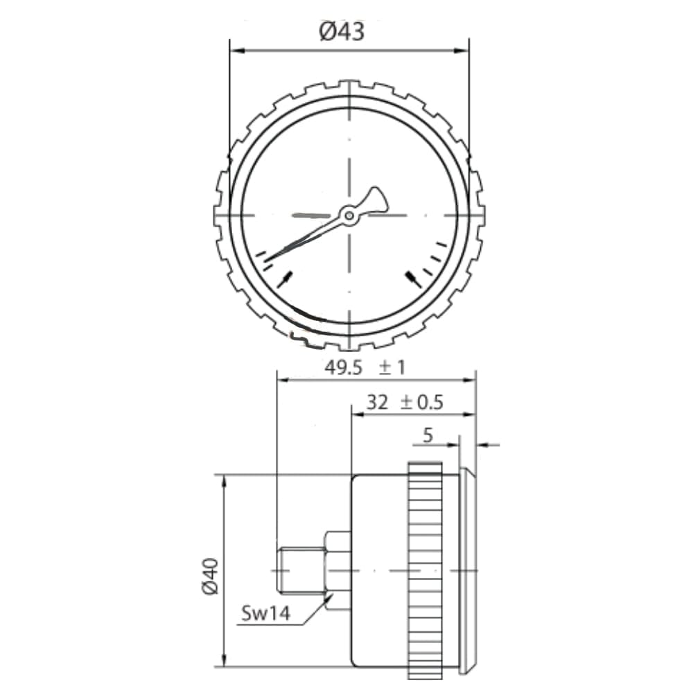 Manomètre FIMET à sec pour installation sur panneau 1/8" Ø 40 mm.