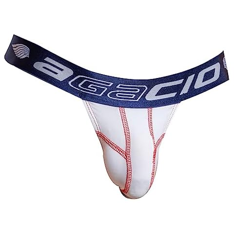 Agacio Mens Sexy Comfortable Thong Sporty GYM Wear Jockstrap Wide Waistband Lusty Bikini Header G-string Underwear White Cover