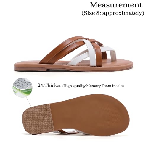 Image of Luoika Women's Wide Width Flat Sandals, Flip Flop Slides Sandal Casual Strapy Sandal Slip on Summer Beach Shoes for Women.