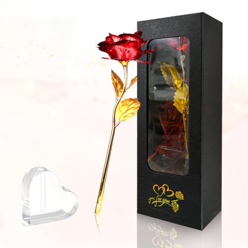TINYOUTH 24k Gold Forever Rose 24K Red Rose Gold Plated Rose Flower with Stand for Loved One Mother Friends Valentines Day Mothers Day Thanksgiving Birthday Christmas