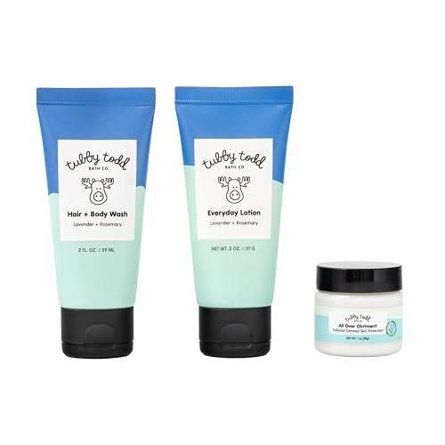 Image of TUBBY TODD 3-Step Baby Bath & Skincare Routine - The Regulars Bundle - 2oz Baby Shampoo and Body Wash, 2oz Everyday Lotion & 1oz All Over Ointment - Lavender Rosemary