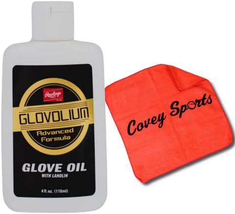Glovolium Baseball Glove Oil Breakin Kit - (Softball & Baseball Mitt Glove Conditioner Oil) - Bottle Bundled with Covey's Application Cloth to Break in Baseball & Softball Gloves (Regular, 4 oz.)