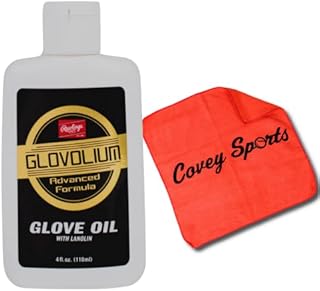 Glovolium Baseball Glove Oil Breakin Kit - (Softball & Baseball Mitt Glove Conditioner Oil) - Bottle Bundled with Covey's Application Cloth to Break in Baseball & Softball Gloves (Regular, 4 oz.)