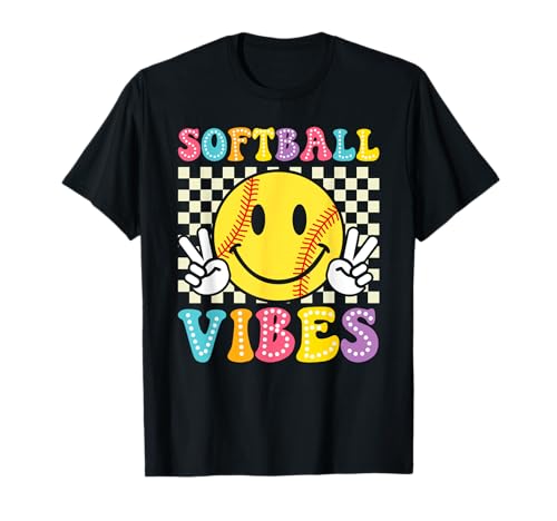 Softball Vibes Softball Retro Groovy Game Day Chicas Mujeres Camiseta