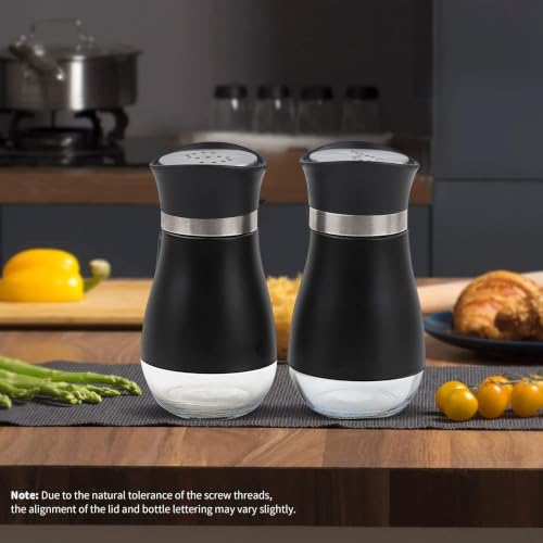 Image of Lonffery Salt and Pepper Shakers, Stainless Steel and Glass Bottle, Set of 2, Black