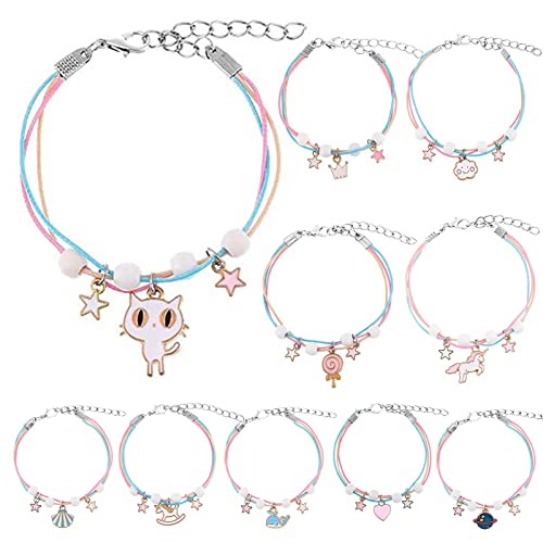 JOELELI 10 Stück Mädchen Armband Set, niedlich verstellbare Armband Ringe Schmuck für Frauen Teenager Tier handgemachte Freundschaft Geburtstag Geschenk Dress Up Party Favors Cover