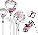 PGM Junior Golf Club, NSR Golf Clubs Complete Set Left Handed for Children Kids 3-5, 6 Pieces Youth Golf Clubs with Stand Bag and 2 Headcovers for Boys & Girls Pink