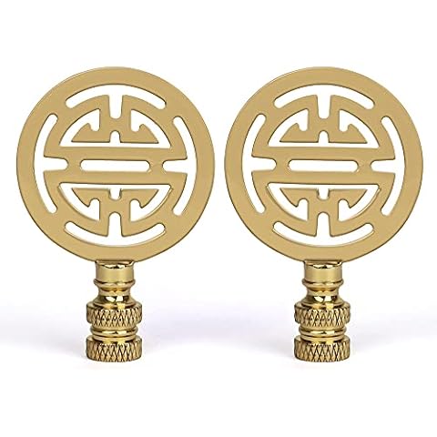 (Pack of 2) Airmont Products AP-10801, Brass Oriental Happiness Symbol Lamp Finial for Lamp Shade, Polished Brass Finish, Solid Metal Screw Cap Knob, 1/4-27 Thread, Fits Most Table and Floor Lamps Cover