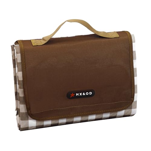HX&OD Outdoor Picnic Blanket 80\"X80\" Picnic Mat Extra Large Camping Blanket Beach Blanket Foldable Waterproof Sand Mat Hiking Travel Family Concerts(Brown)