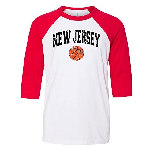 Basketball New Jersey Kids Three-Quarter Raglan Sleeve Baseball Shirt Youth Large White/Red