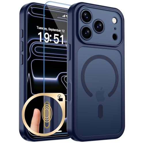 zapica Magnetic for iPhone 17 Pro Case, Upgraded [Camera Control Button] [Full Camera Protection] [with 1 Screen Protector] Translucent Matte Shockproof Protective Phone Cover, Deep Blue