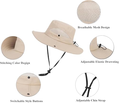 Kids-Breathable-Mesh-Bucket-Hat Wide Brim UV Protection Summer Outdoor Fishing Beach Sun Hat for Boys Girls 5-9 Years3