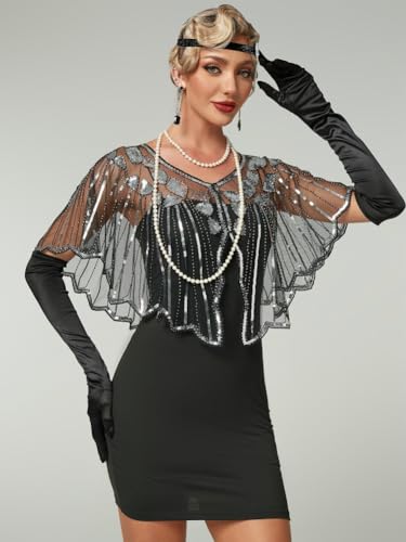 1920s Party Prom Shawls and Wraps for Women Retro Hollow Out Pashmina Sequin Poncho Bridal Shawls Flapper Evening Cape2